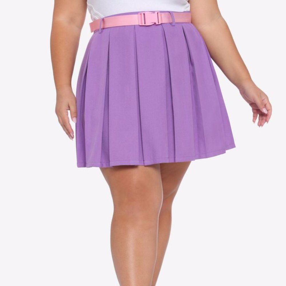 Hot Topic Purple Pleated Mini Skirt Pink Belted Short School Girl Large Women